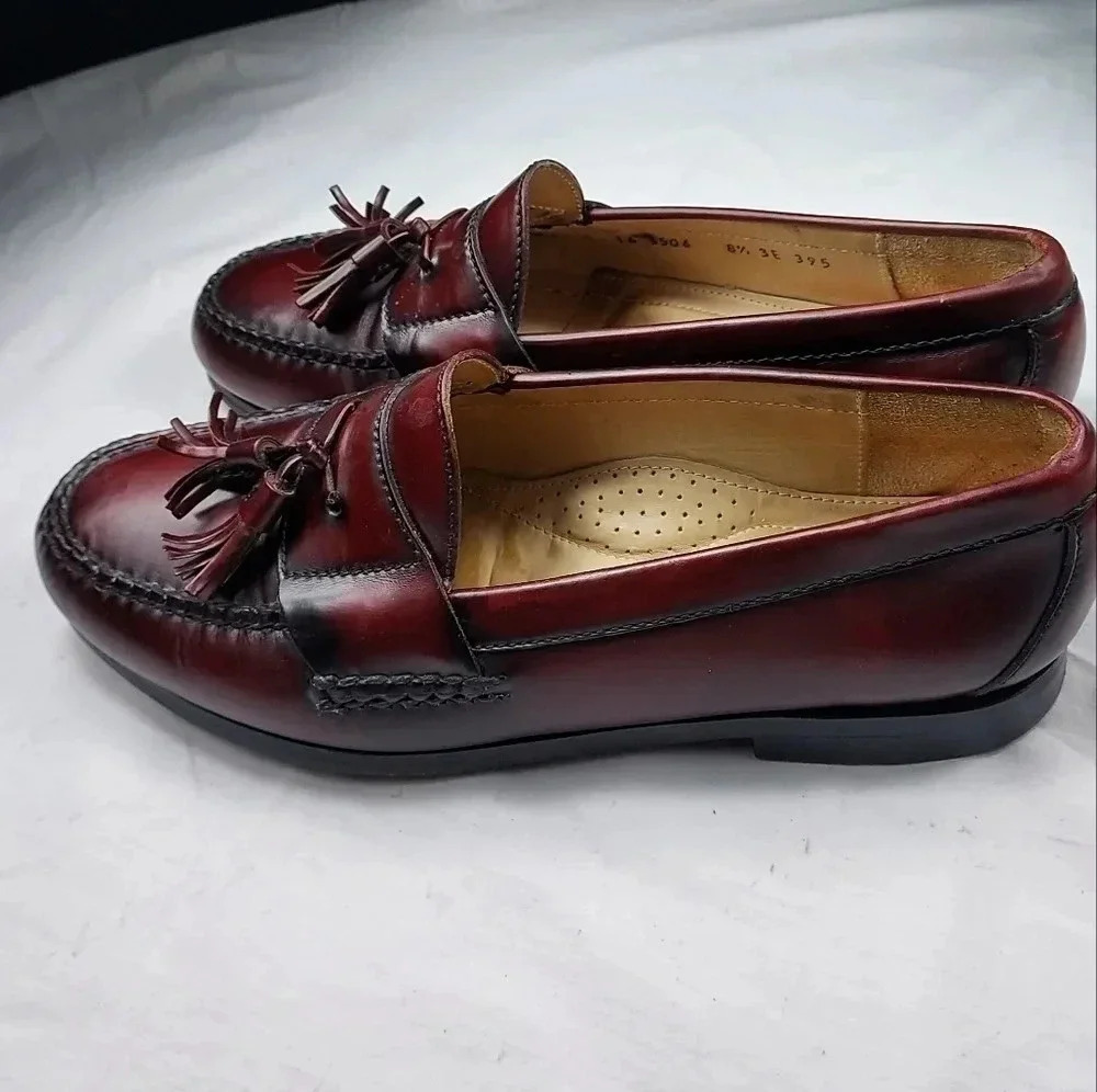 Cole Haan Mens Mahogany Brown Leather Slip-On Tassel Loafer 8.5 - Picture 3 of 14